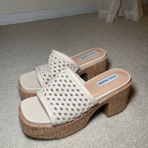 Steve Madden Beige Woven Platform Mules
